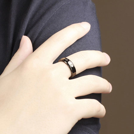 Black Titanium Couple Rings Engraved With Love Forever & Hearts
